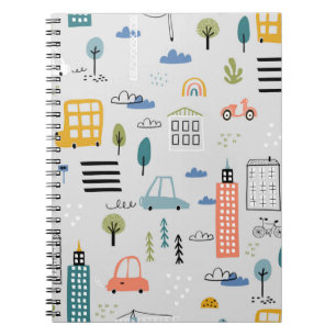 Abstract seamless pattern with hand drawn city des notebook