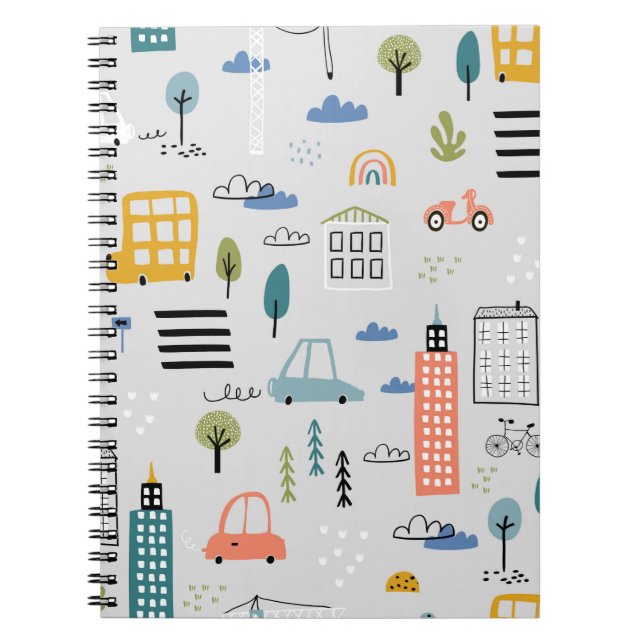Abstract seamless pattern with hand drawn city des notebook (Front)