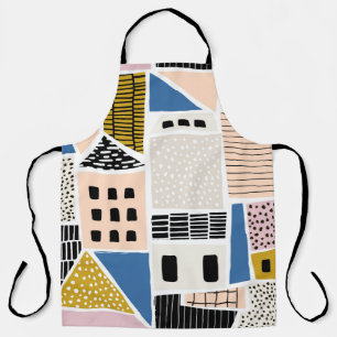 Abstract seamless pattern with houses with hand dr apron