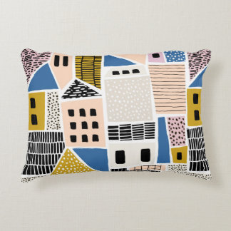 Abstract seamless pattern with houses with hand dr decorative cushion