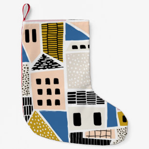 Abstract seamless pattern with houses with hand dr small christmas stocking