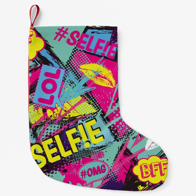 Abstract seamless pattern with Pop art comicspeech Small Christmas Stocking (Front)