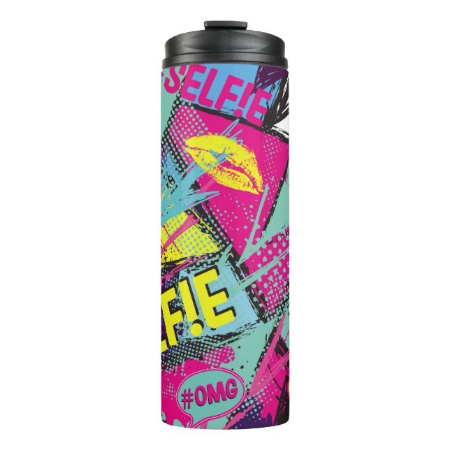 Abstract seamless pattern with Pop art comicspeech Thermal Tumbler (Front)