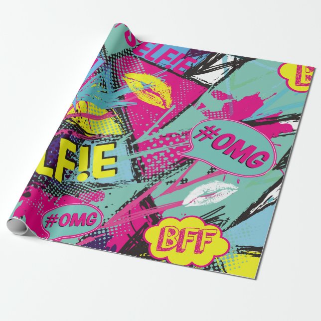Abstract seamless pattern with Pop art comicspeech Wrapping Paper (Unrolled)