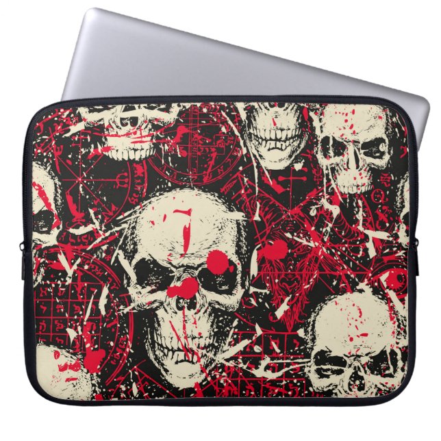 Abstract seamless pattern with sinister human skul laptop sleeve (Front)