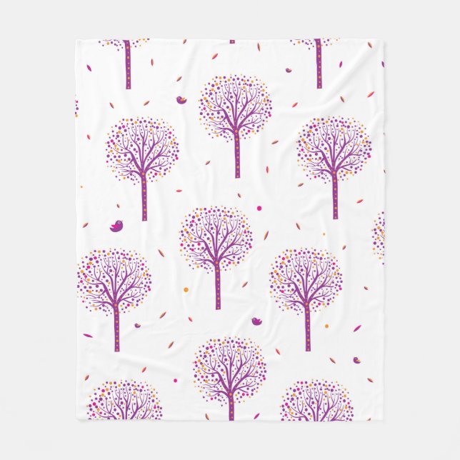 Abstract seamless pattern with trees on white back fleece blanket (Front)