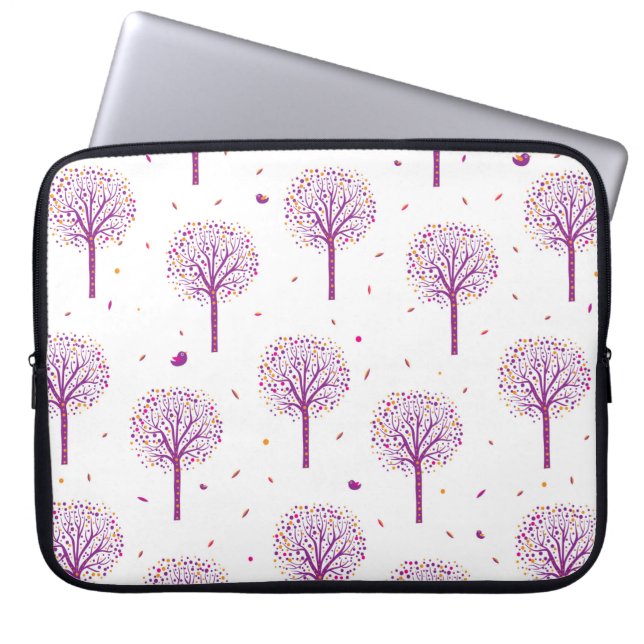 Abstract seamless pattern with trees on white back laptop sleeve (Front)