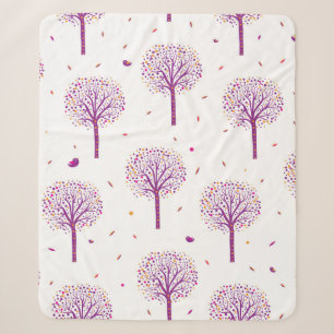 Abstract seamless pattern with trees on white back sherpa blanket