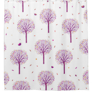 Abstract seamless pattern with trees on white back shower curtain