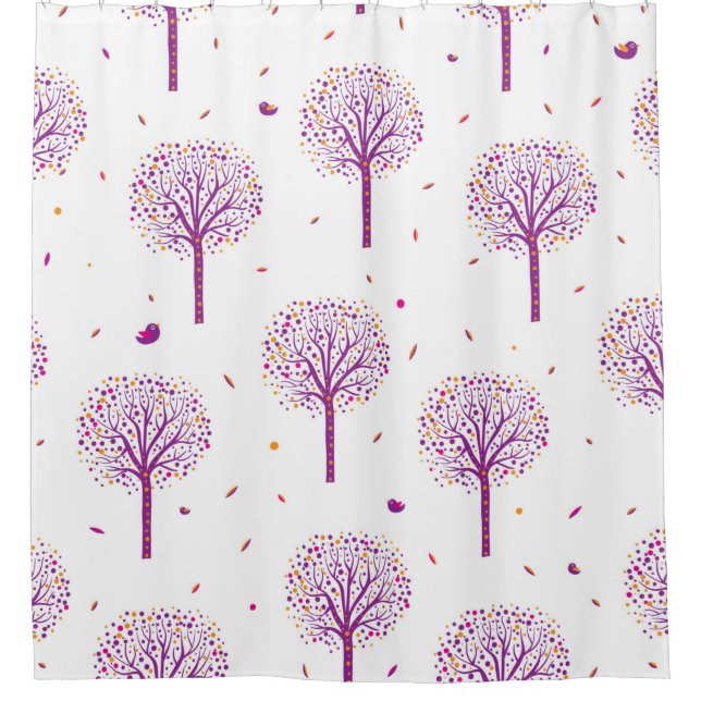 Abstract seamless pattern with trees on white back shower curtain (Front)
