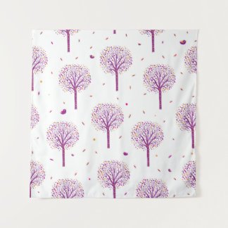 Abstract seamless pattern with trees on white back tapestry