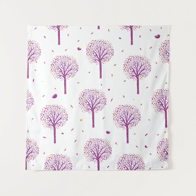 Abstract seamless pattern with trees on white back tapestry (Front)