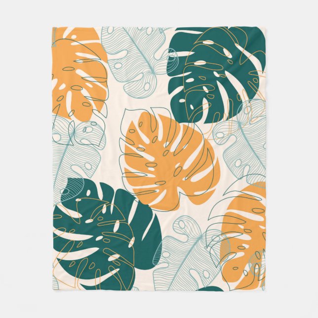 Abstract seamless pattern with tropical leaves and fleece blanket (Front)