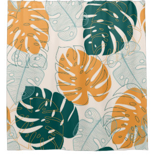 Abstract seamless pattern with tropical leaves and shower curtain