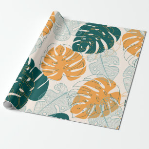 Abstract seamless pattern with tropical leaves and wrapping paper