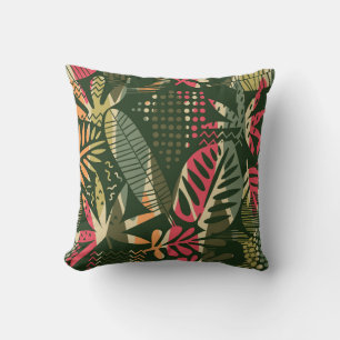 Abstract seamless pattern with tropical leaves. Ha Cushion