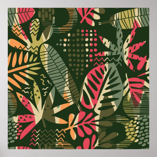 Abstract seamless pattern with tropical leaves. Ha Poster (Front)