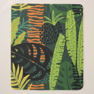 Abstract seamless pattern with tropical leaves. Ha Sherpa Blanket