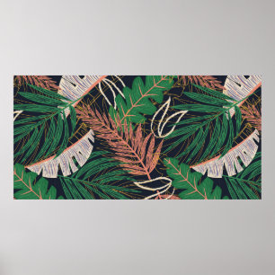Abstract seamless pattern with tropical leaves on poster