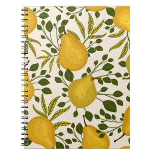 Abstract seamless pattern with yellow pears and le notebook