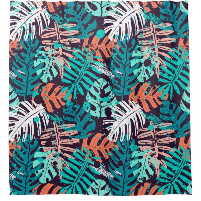 Abstract seamless tropical leaves pattern. Creativ Shower Curtain (Front)