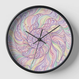 Abstract Seashell Spiral Pastel Ink Art Clocks