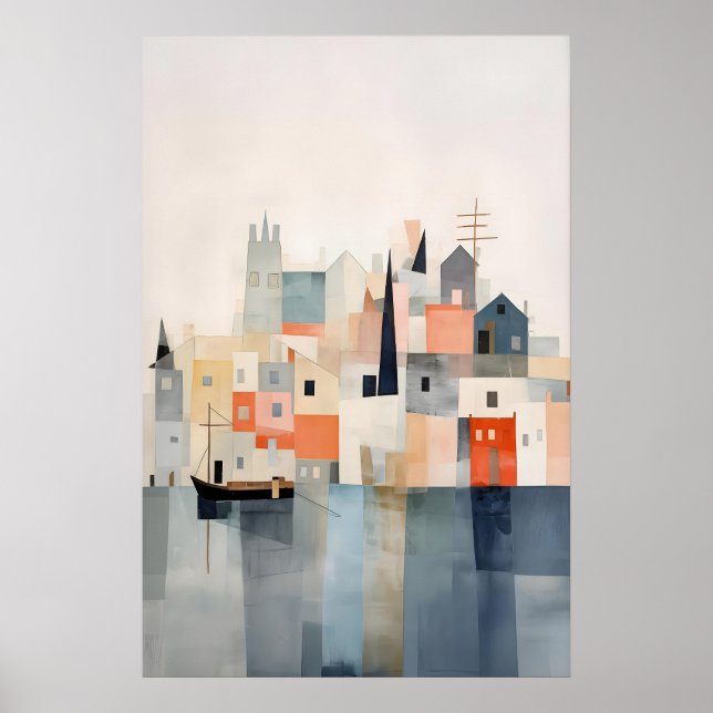 Abstract Seaside Art Print Soft Pastel Coastal (Front)
