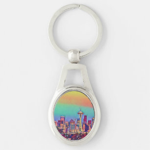 Abstract Seattle Skyline Key Ring