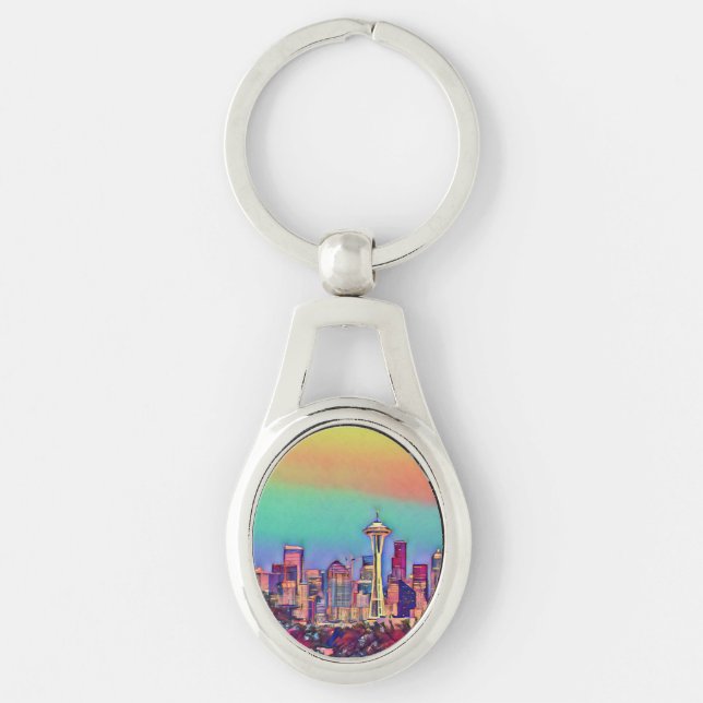 Abstract Seattle Skyline  Key Ring (Front)