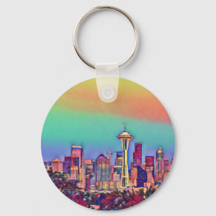 Abstract Seattle Skyline Key Ring