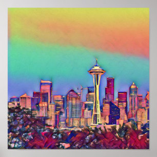 Abstract Seattle Skyline Poster