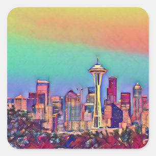 Abstract Seattle Skyline   Square Sticker