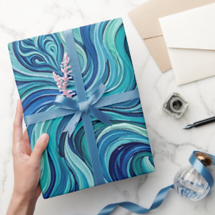 Abstract Seed Pod Ocean Blue Melt Wrapping Paper