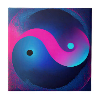 Abstract Serenity: Yin Yang in Pink & Blues Tile