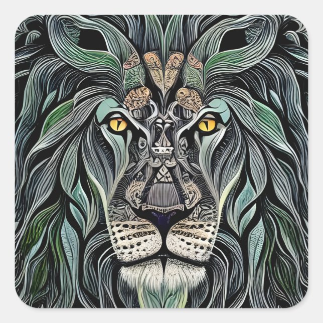 Abstract Shabby Chic King Lion Square Sticker (Front)