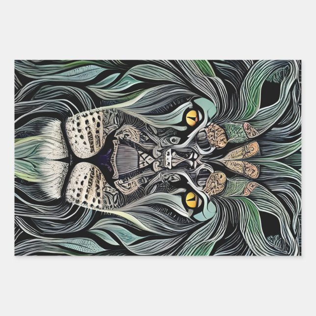 Abstract Shabby Chic King Lion Wrapping Paper Sheet (Front)