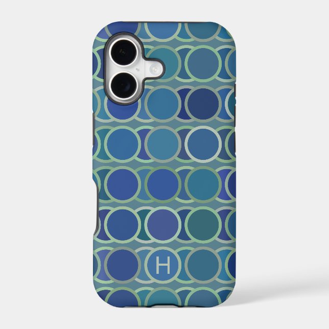 Abstract Shades of Blue Circle Pattern Monogram (Back)
