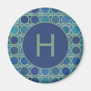 Abstract Shades of Blue Circle Pattern Monogram Magnet