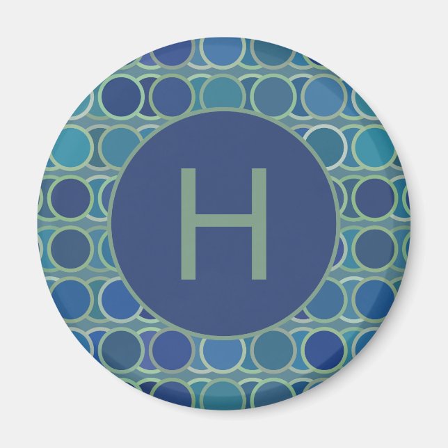 Abstract Shades of Blue Circle Pattern Monogram Magnet (Front)