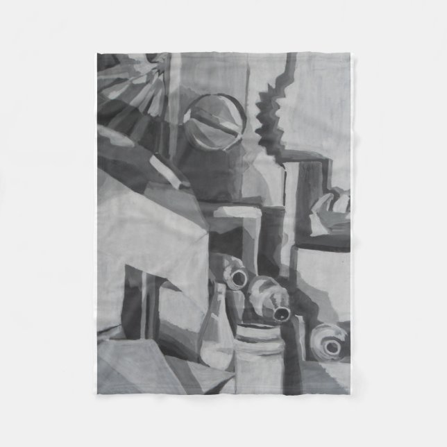Abstract Shades of Grey Fleece Blanket (Front)