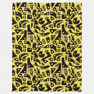 Abstract Shapes 180318 - Black on #F5DD4B yellow Fleece Blanket