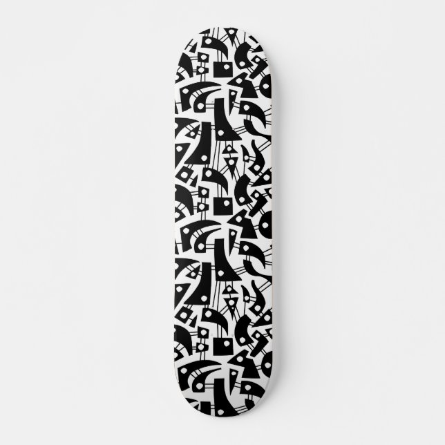 Abstract Shapes 180318 - Black on White Skateboard (Front)