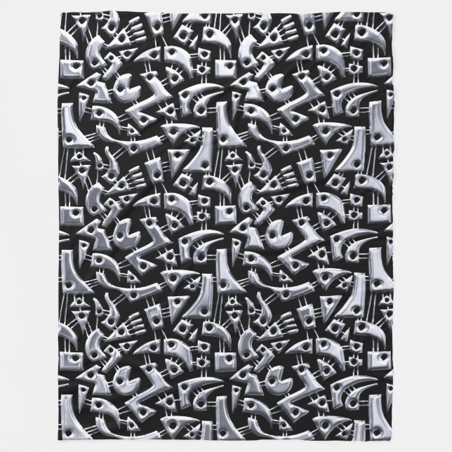 Abstract Shapes 180318 - Shiny Silver Fleece Blanket (Front)