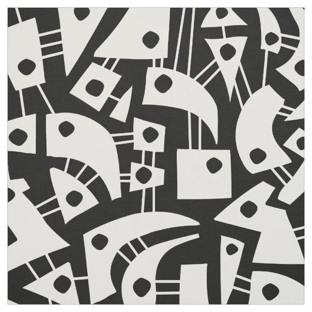 Abstract Shapes 180318 - White on Black Fabric (Swatch)