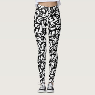 Abstract Shapes 180318 - White on Black Leggings