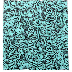 Abstract Shapes 301122 - Ice Blue on Black Shower Curtain