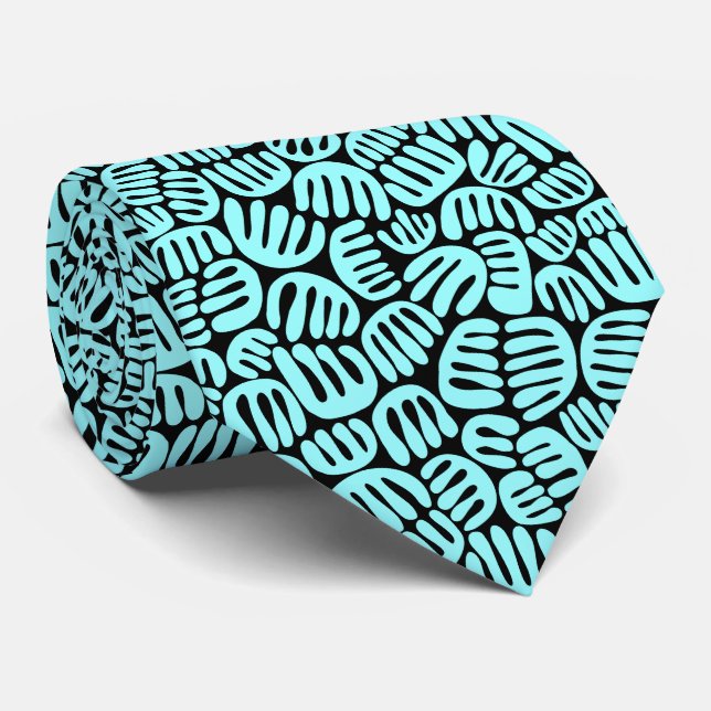 Abstract Shapes 301122 - Ice Blue on Black Tie (Rolled)