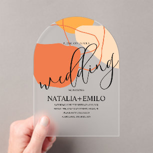 Abstract Shapes and Lines Terracotta Wedding Acrylic Invitations