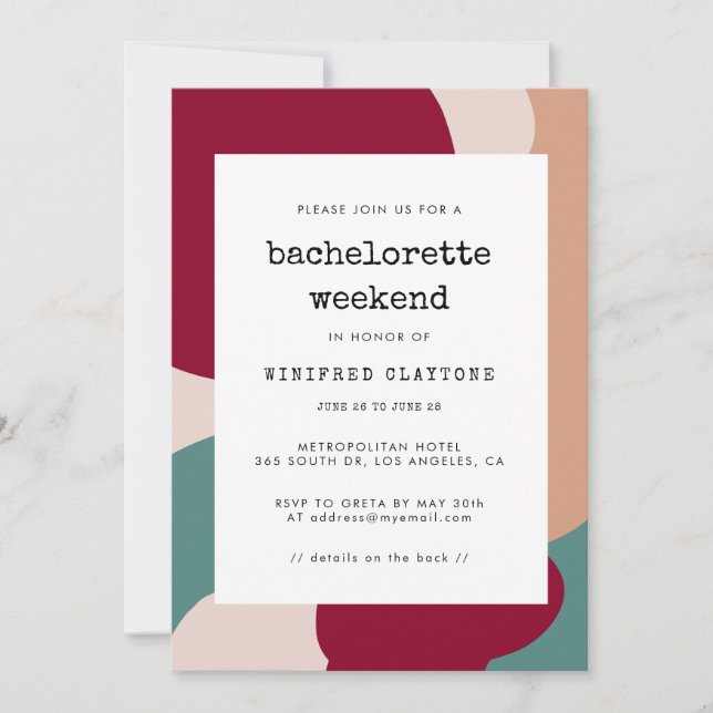 Abstract shapes contemporary Bachelorette weekend Invitation (Front)