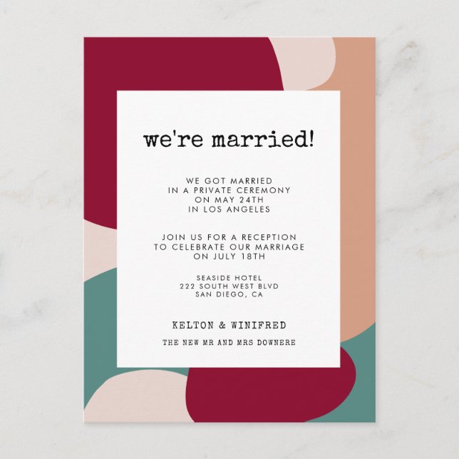 Abstract shapes contemporary wedding announcement postcard (Front)